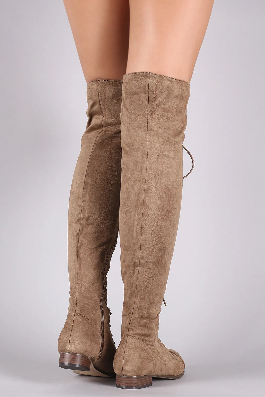 Suede Almond Toe Lace Up Combat Over-The-Knee Boots