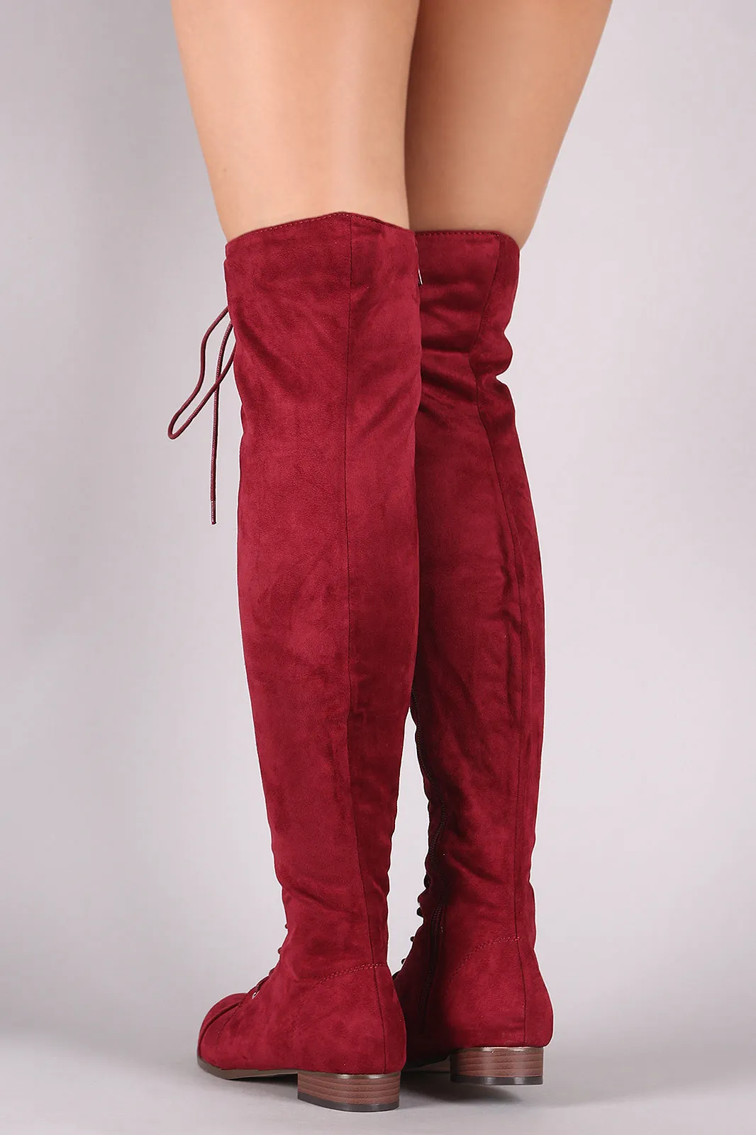 Suede Almond Toe Lace Up Combat Over-The-Knee Boots