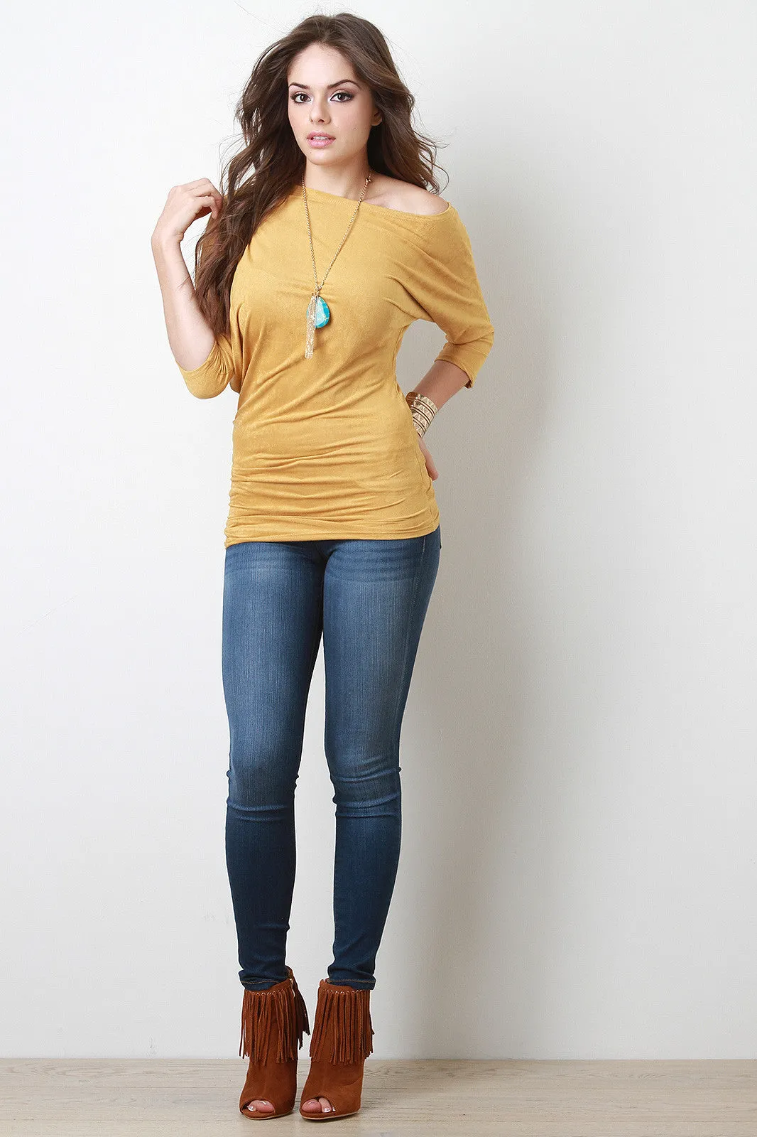 Suede Asymmetrical Dolman Top