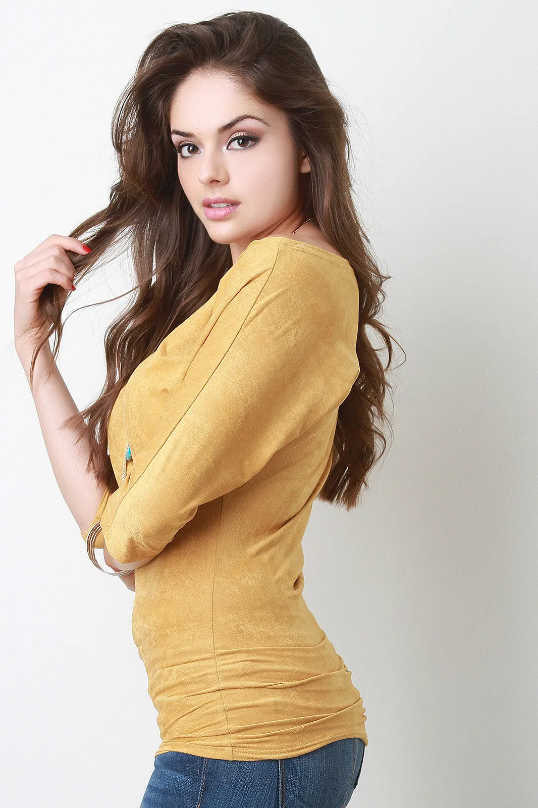 Suede Asymmetrical Dolman Top