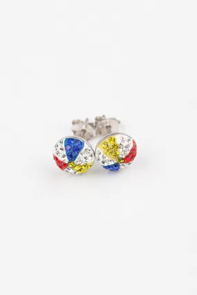Summer Beach Ball Crystal Silver Stud Earrings