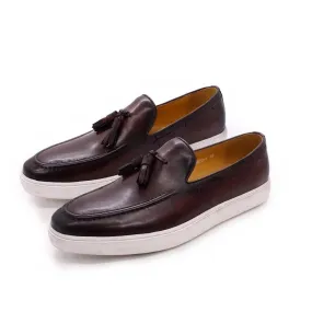 Summer Leather Shoes Men's Casual Leather Shoes Leather Breathable Men's Tassel Loafers Slip-on Daily Flat Sneakers