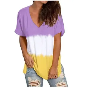 Summer Loose Dyed V Neck T Shirts