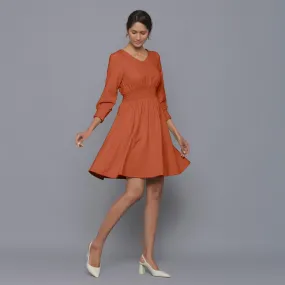 Sunset Rust Warm Cotton Corduroy Short Dress
