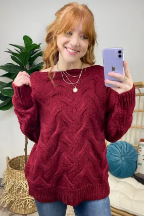 Suriel Textured Cable Knit Boat Neck Sweater