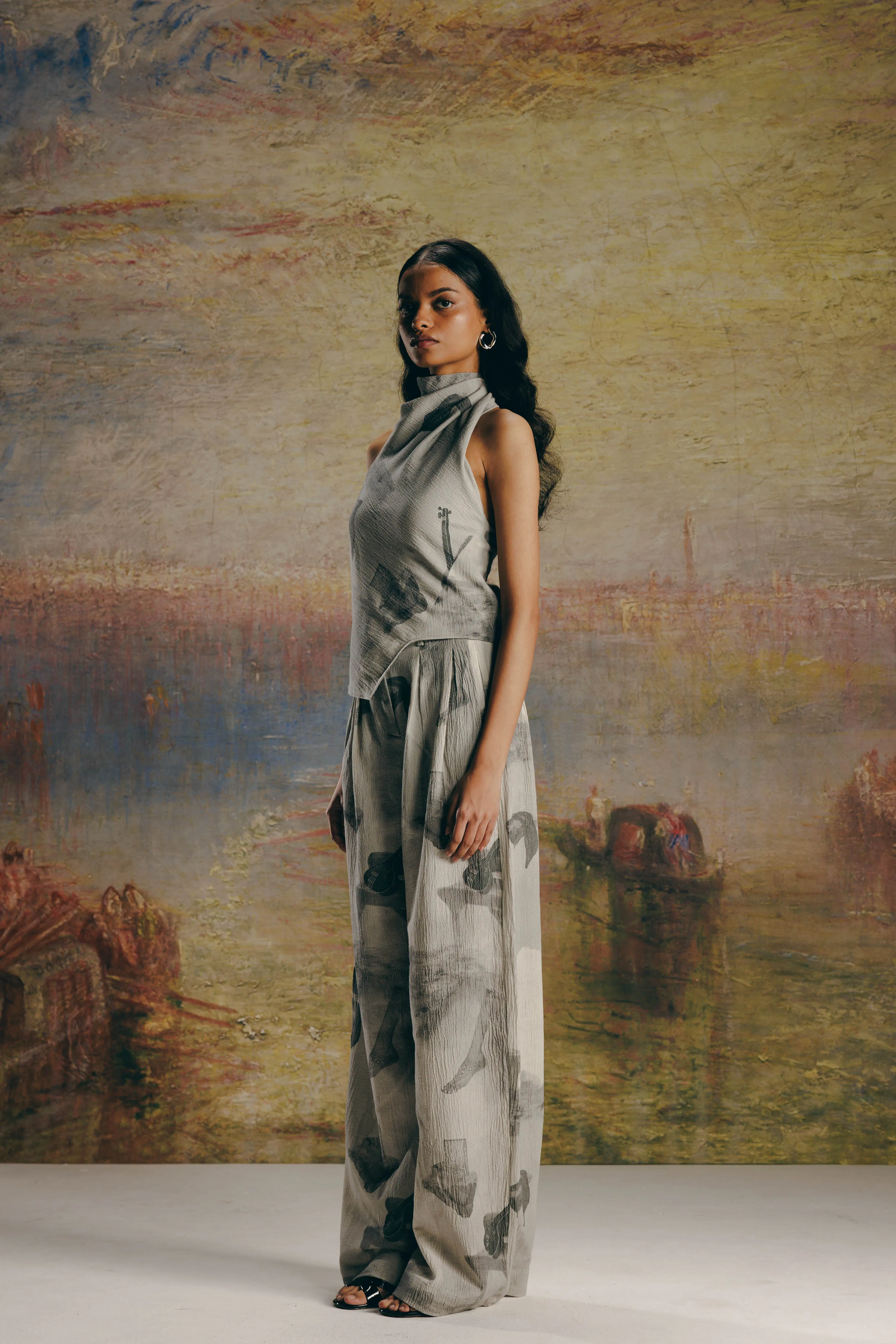 Surrealist Crepe Draped Top