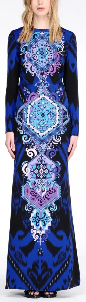 'Suzani' Motif Printed Long Gown in Blue