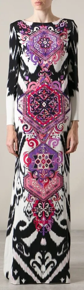'Suzani' Printed Long Sleeve Maxi Dress - Multi Color