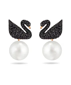 SWAROVSKI ICONIC SWAN EARRINGS JACKETS IN BLACK ROSE GOLD