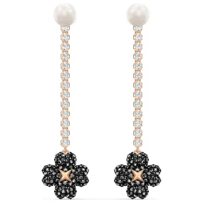 Swarovski Latisha Pierced Earrings, Black, Rose-gold tone plated 5516426