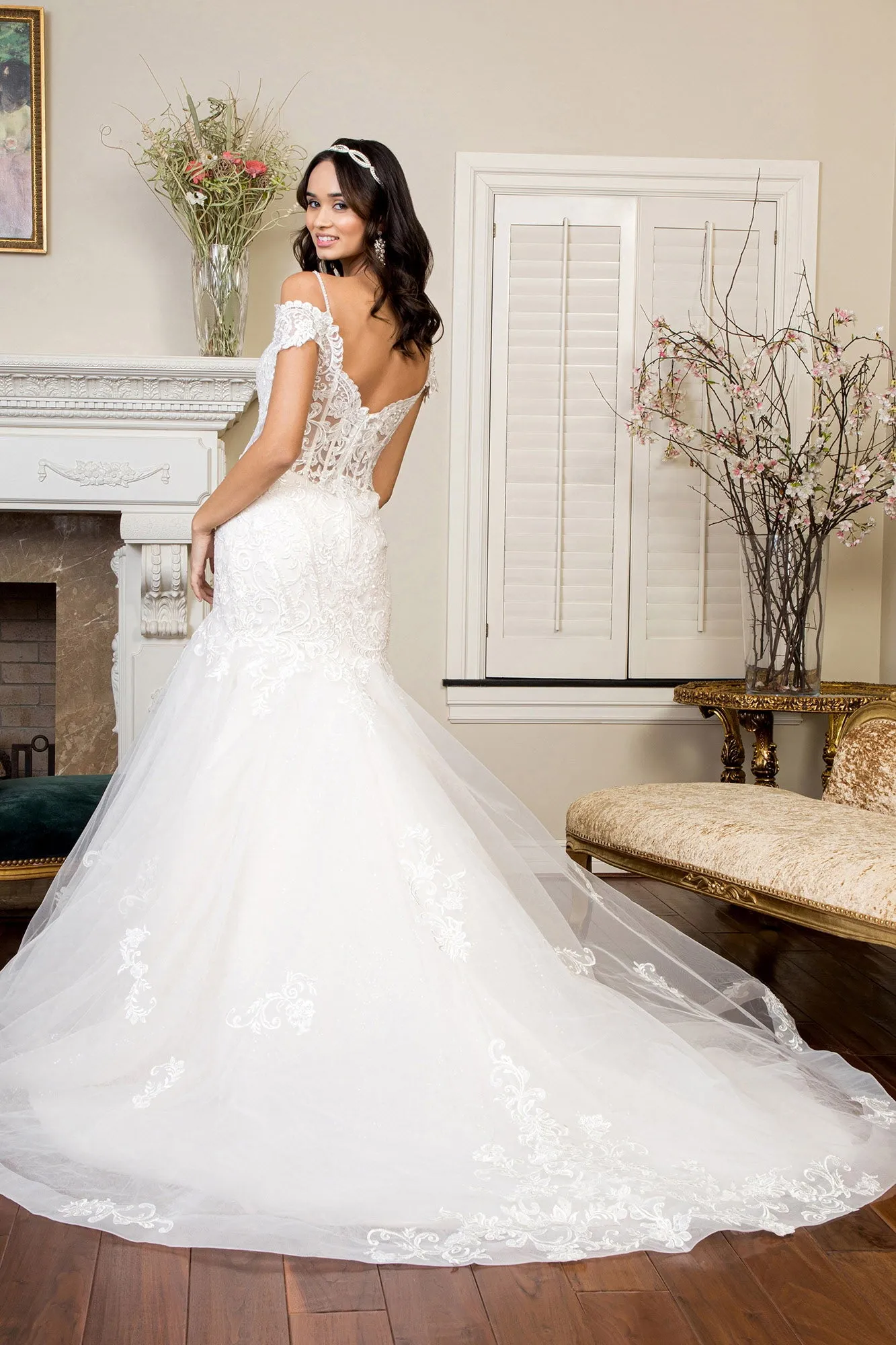 Sweethearted Embroidered Mesh Mermaid Wedding Gown Tail GLGL1938