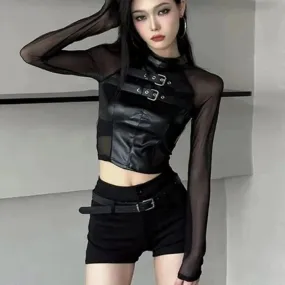 'Sweetspot' Black Long Sleeve Buckle Crop Top