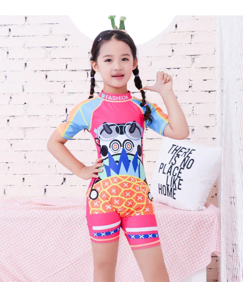Swimsuit Children's s One-piece girls' short-sleeved swimwear, big children's cute baby girls' hot spring swimwear girls' suits