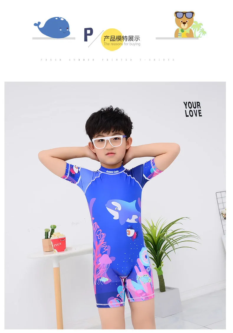 Swimsuit Children's s One-piece girls' short-sleeved swimwear, big children's cute baby girls' hot spring swimwear girls' suits