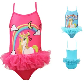 Swimsuit Children's  Unicorn Printing Mesh Polly One-piece  Small and Medium Swimwear