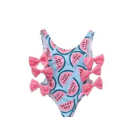 Swimsuit Cross-Border Children's Clothing Ins Girls' One-Piece Watermelon Printing Bow swimwear