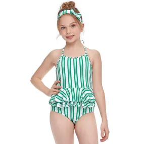 Swimsuit new girls' jumpsuits lotus leaf side children's swimwear