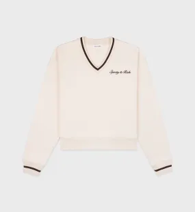 Syracuse Embroidered V-Neck Sweater - Cream/Chocolate
