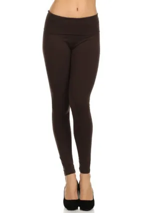 T-PARTY BASIC FOLDOVER LONG SOLID LEGGINGS - BLACK