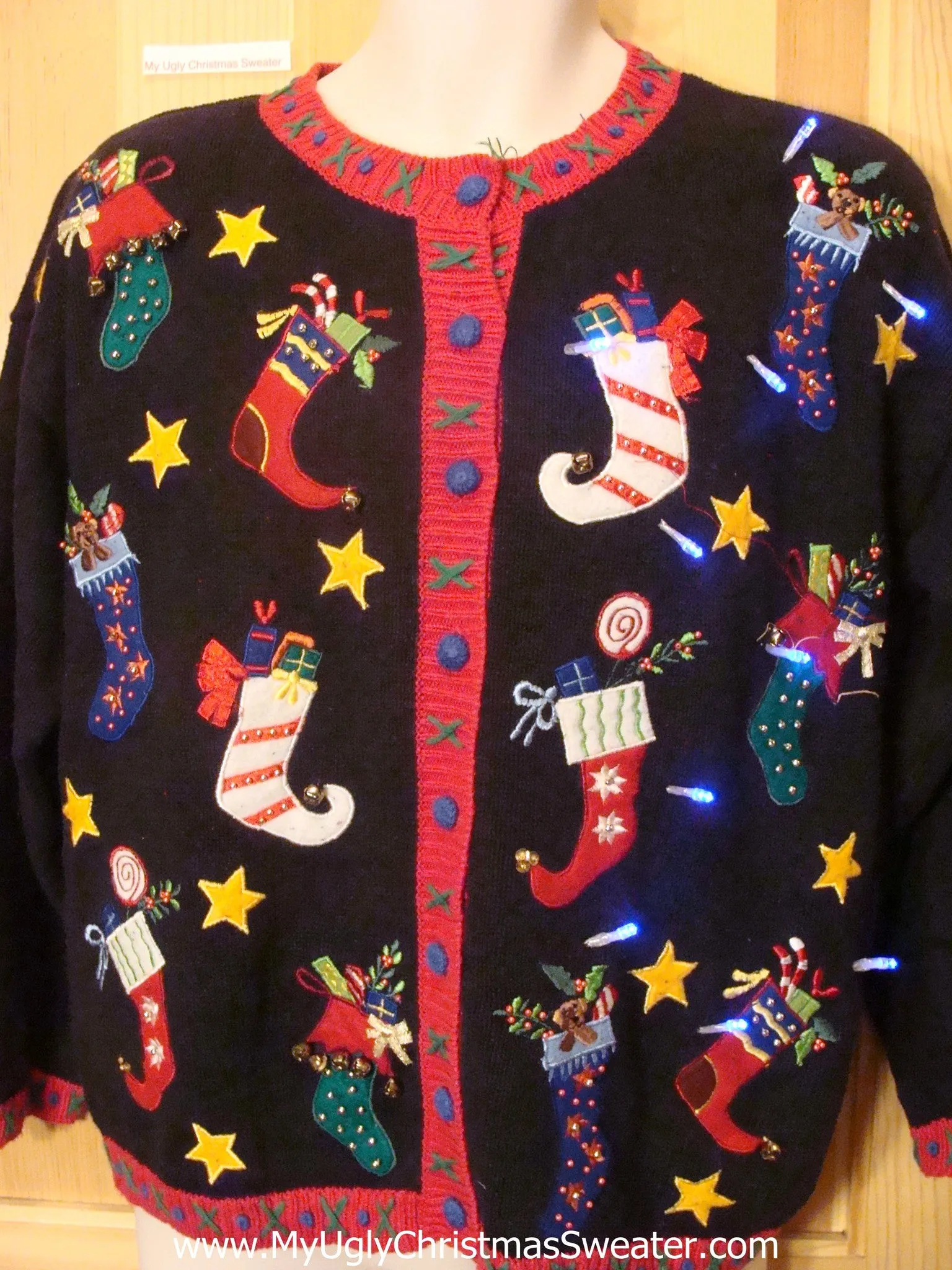 Tacky Light Up Christmas Sweater with Crazy Festive Stockings