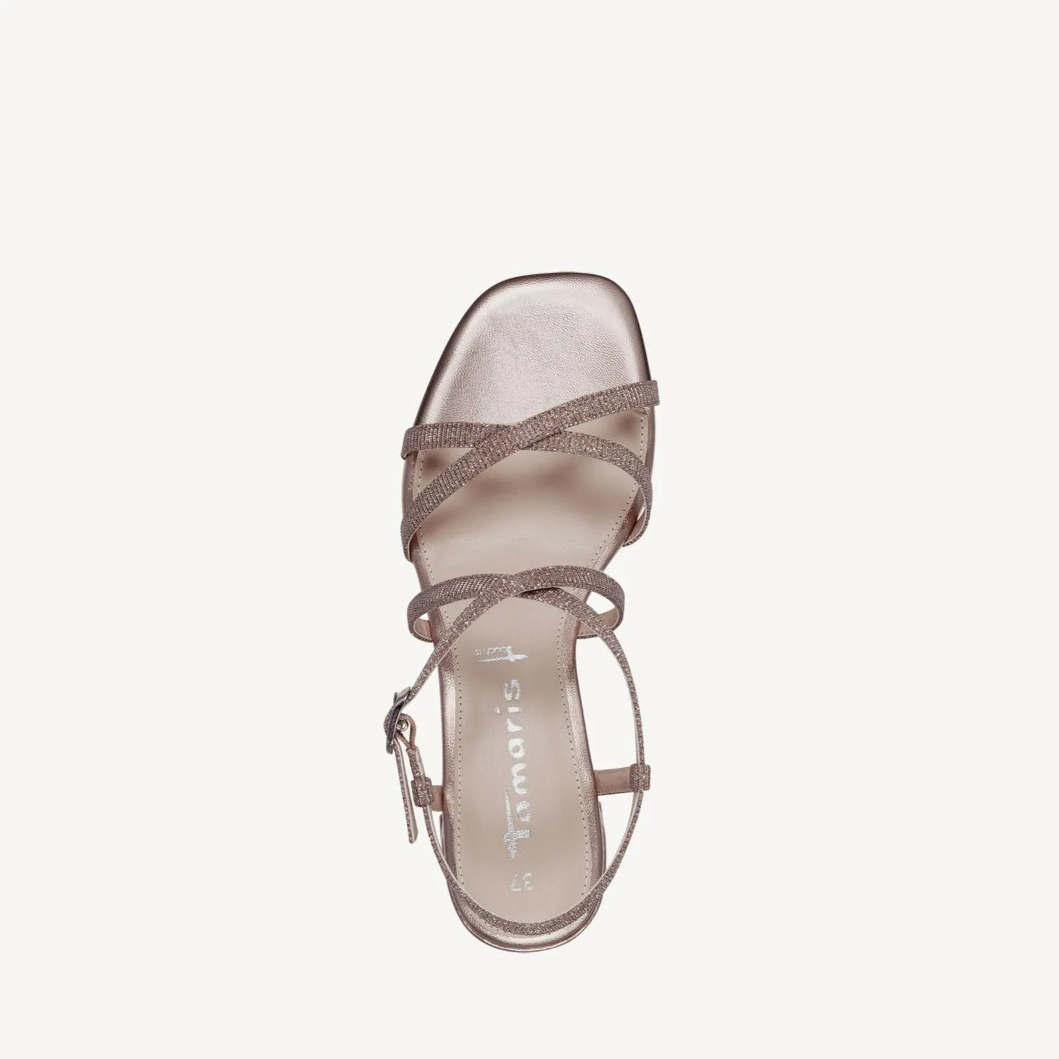Tamaris Rose Gold Strappy Block Heeled Sandal