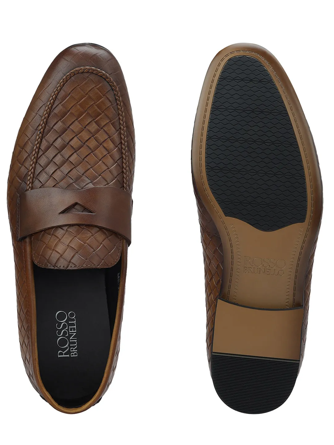 Tan Woven Leather Loafers