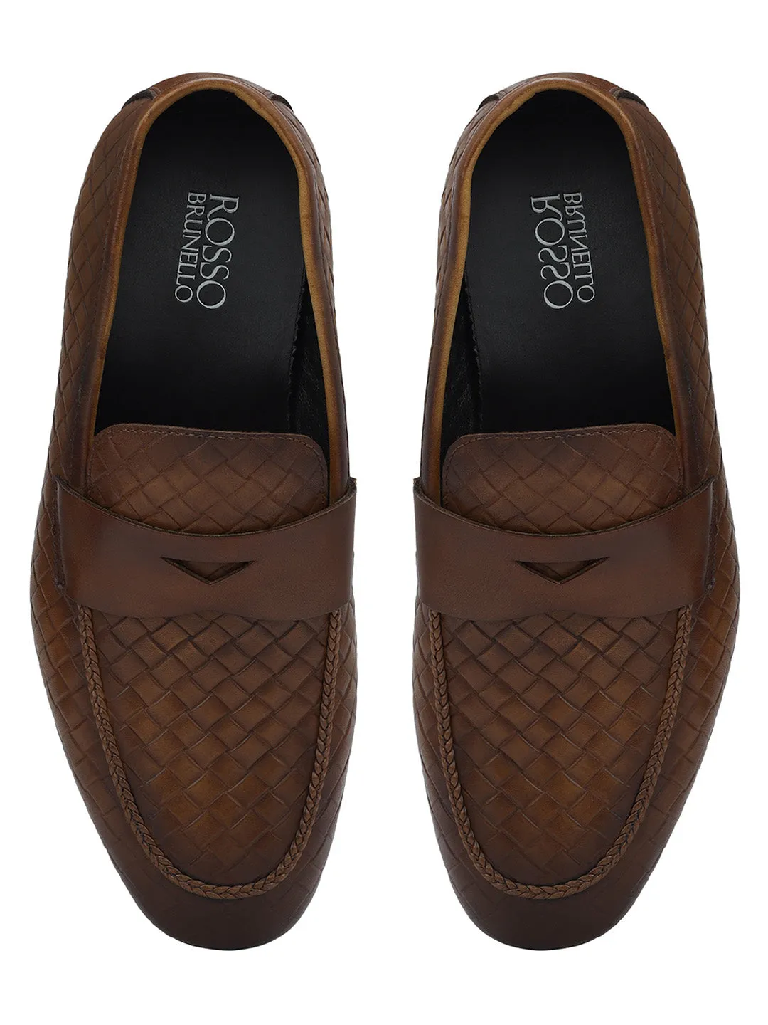 Tan Woven Leather Loafers