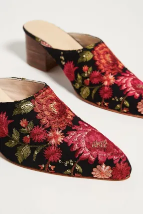 TAPESTRY EMBROIDERED HEELED MULES