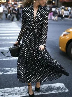 TastyHottie - Bohemian Maxi Polka Dot V-Neck Wrap Dress