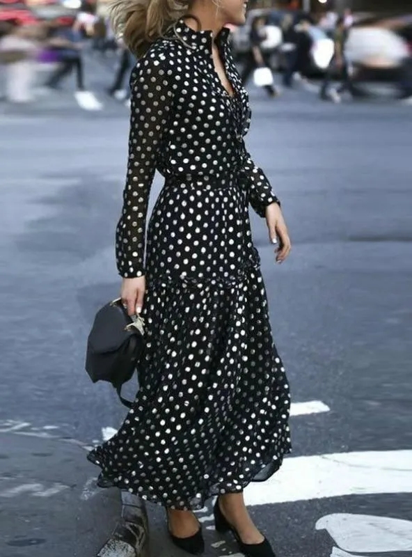 TastyHottie - Bohemian Maxi Polka Dot V-Neck Wrap Dress