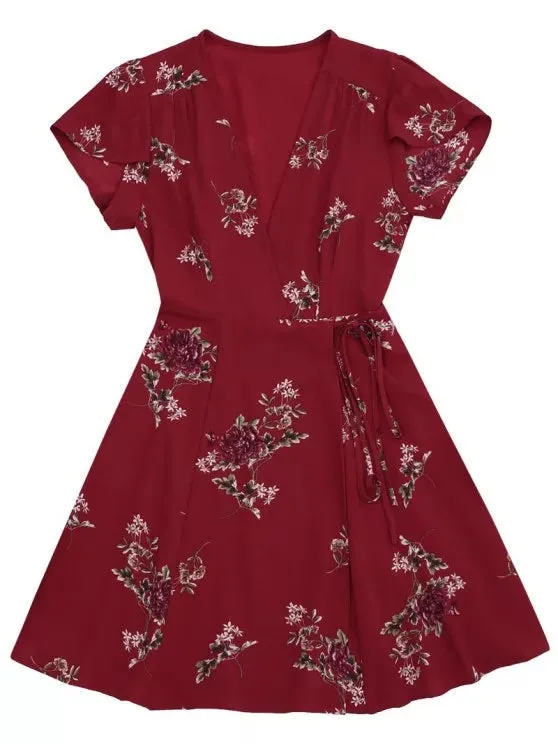 TastyHottie - Trendy Floral Cap Sleeve Wrap Dress