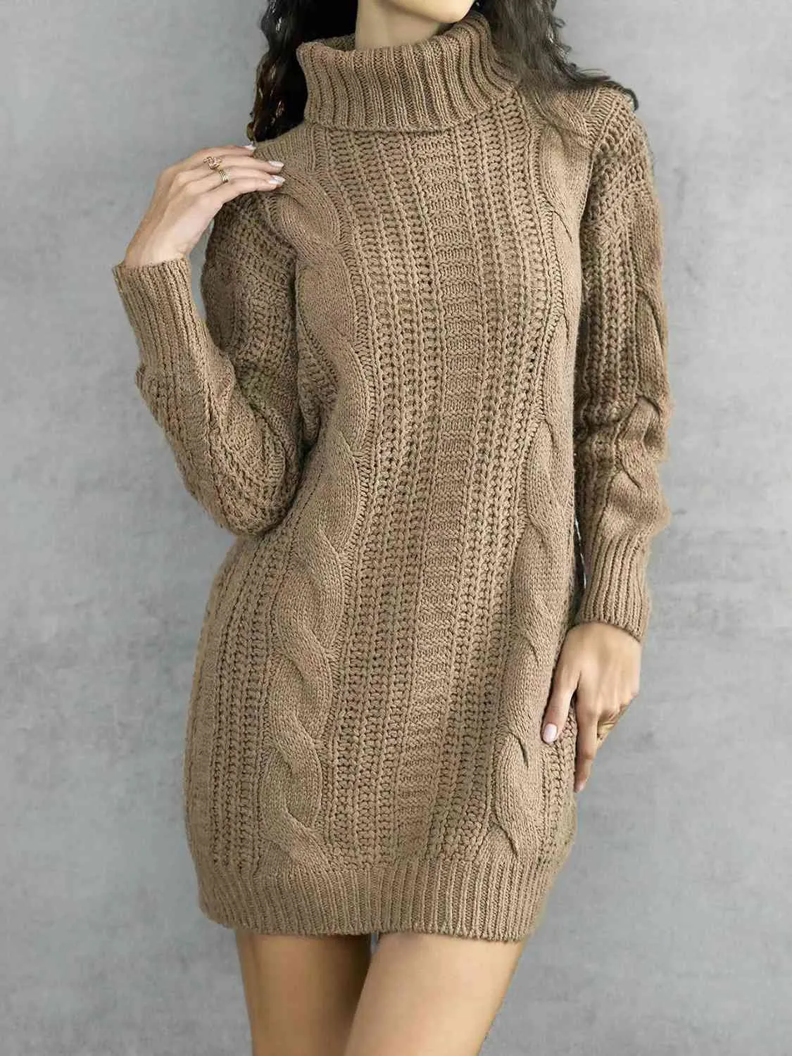 TastyHottie - Turtleneck Ribbed Sweater Dress