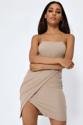 Taupe Wrap Skirt Bodycon Dress