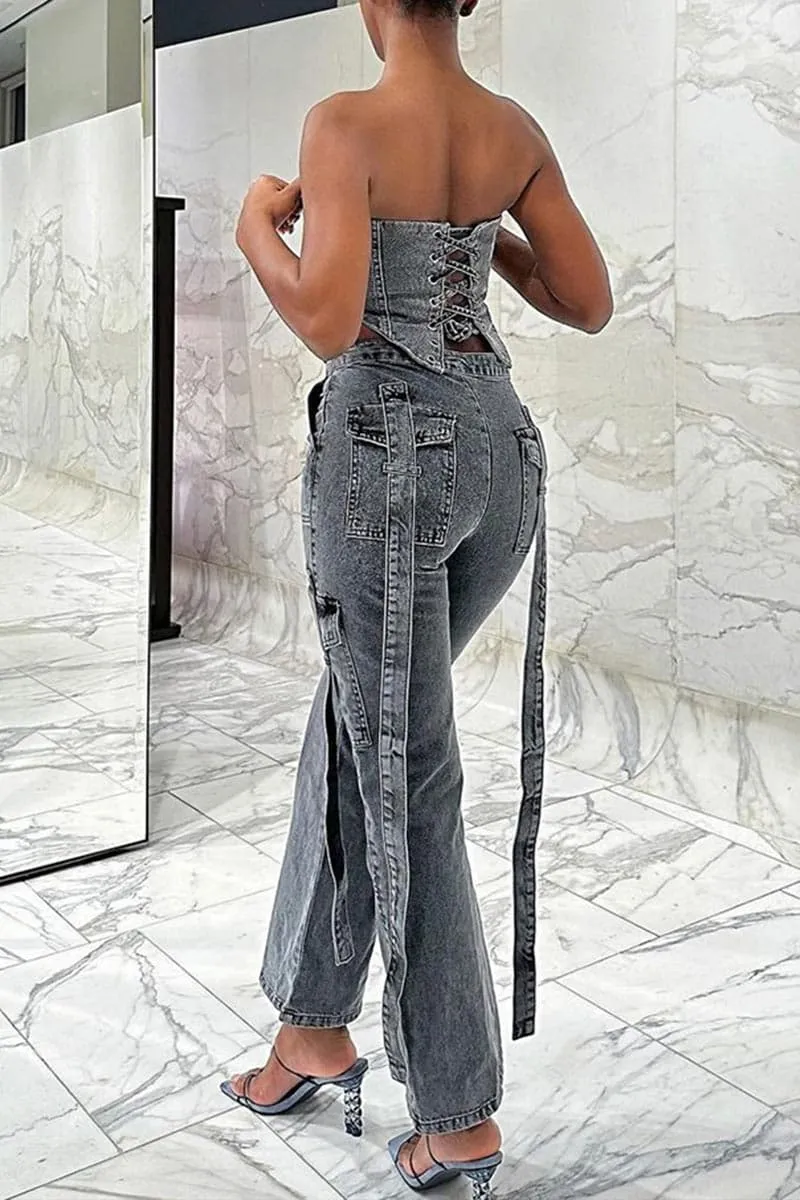TB140 Strapless Denim Top