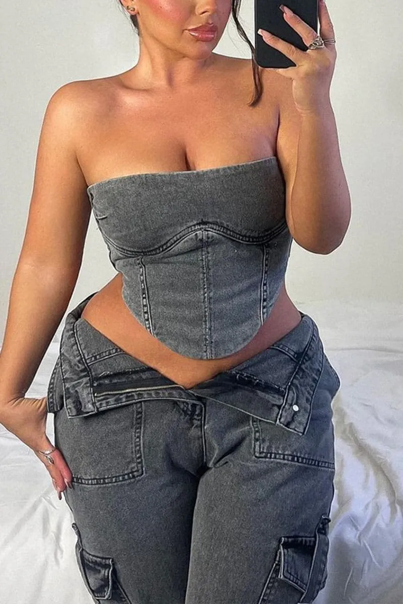 TB140 Strapless Denim Top