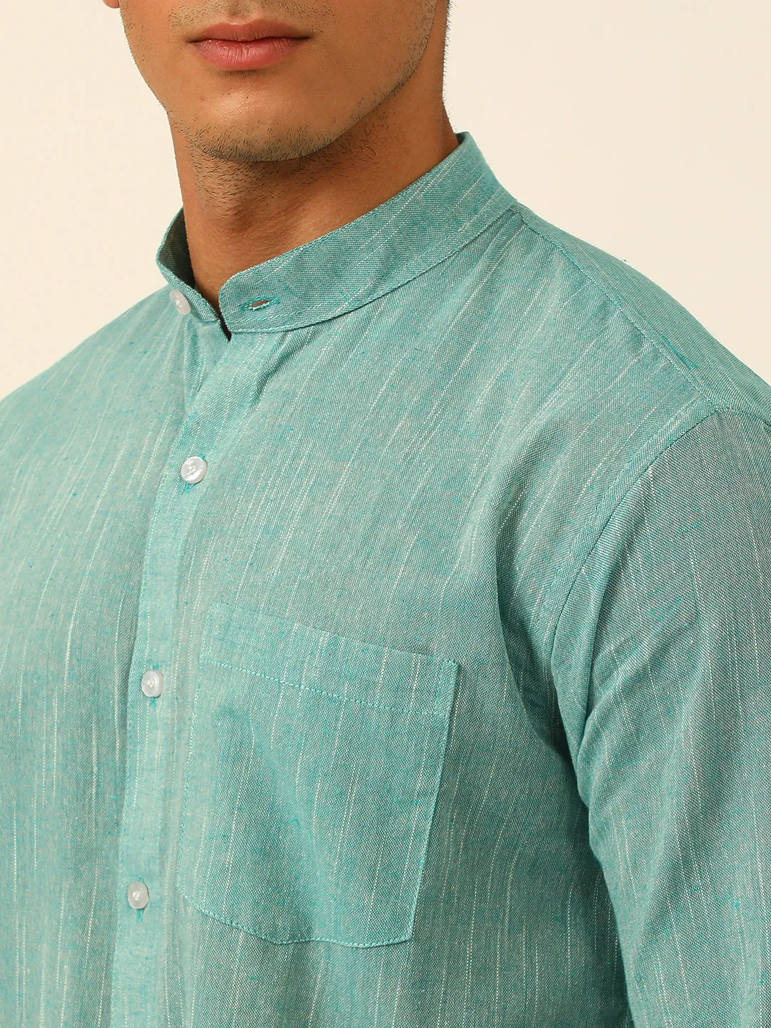 Teal Textured Premium Cotton Linen Regular Fit Solid Shirt