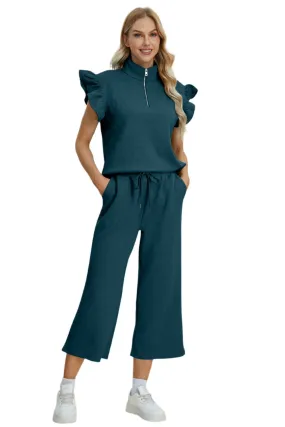 TEEK - Ruffle Short Sleeve Top Wide Leg Pants Set