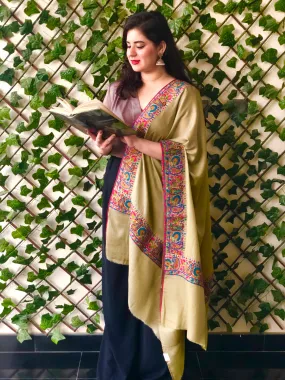 Tehzeeb Beige Wool Shawl With Kalamkari Border