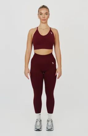 Tempo Seamless Scrunch Leggings & Multi-Way Sports Bra Set - Pomegranate Red
