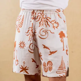 Tencel Printed Shorts For Men | Elasticated Waist | White