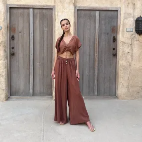 Terracotta Linen Wide Leg Pants