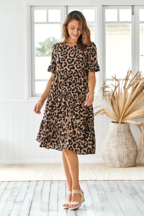 Terri Leopard Midi Tiered Dress