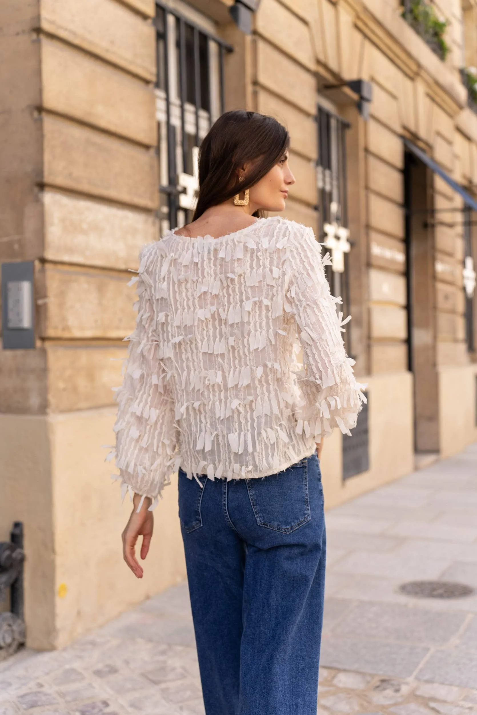 Textured Blouse w/ Fringe