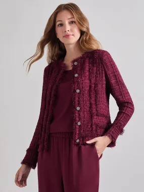 Textured Fringe Accent Knit Jacket