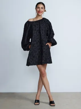 Textured Puff-Sleeve Shift Dress