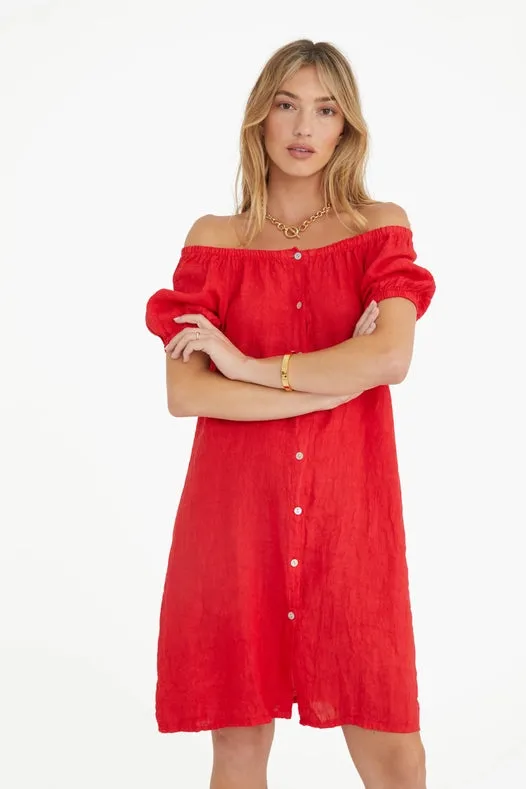 The Antibes Linen Dress In Rouge