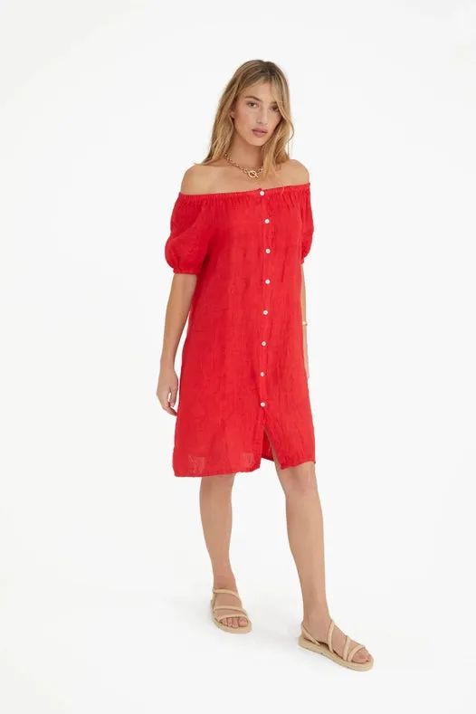 The Antibes Linen Dress In Rouge