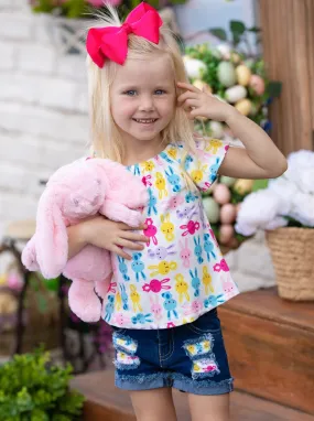 The Bunny Crew Patched Denim Shorts Set