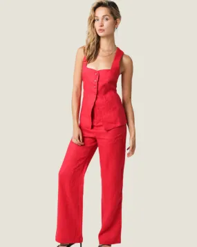 The Carlin: Red Linen High Rise Pants