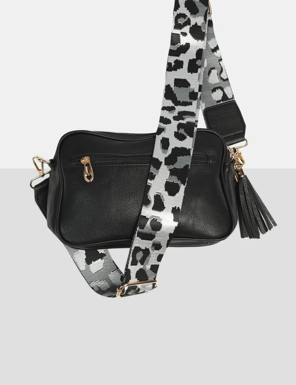 The Casey Black Animal Print Strap Zip Up Crossbody Bag
